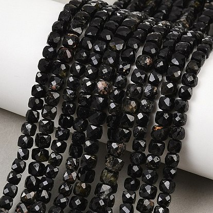 Natural Black Tourmaline Beads Strands, Faceted, Cube