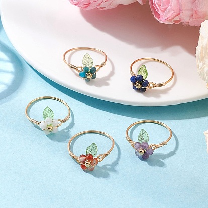 Медные кольца с драгоценными камнями, цветок, золотые