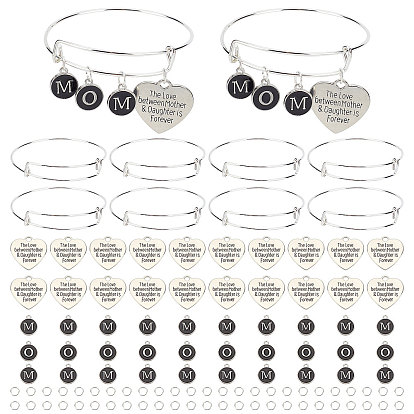Kits de fabrication de bracelet bricolage, y compris 40 pcs alliage plaqué platine émail et pendentifs de citation en alliage de style tibétain, 10 fabrication de bracelets extensibles en fer réglable, fer Anneaux ouverte