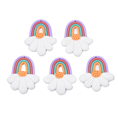Handmade Polymer Clay Pendants, Rainbow & April Daisy