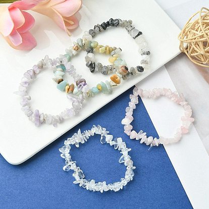 5 pcs 5 style naturel mélangé pierres précieuses puces perles bracelets extensibles ensemble pour les femmes