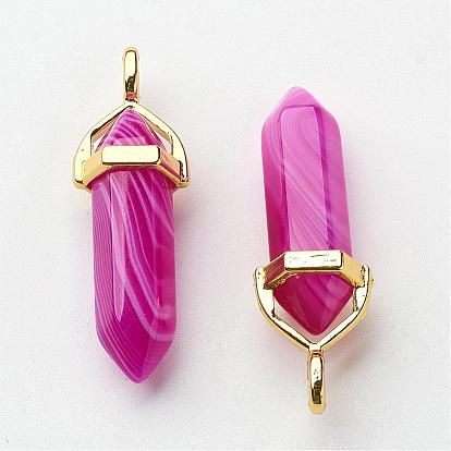 Natural Gemstone Pointed Pendants, with Random Alloy Pendant Hexagon Bead Cap Bails, Golden, Bullet