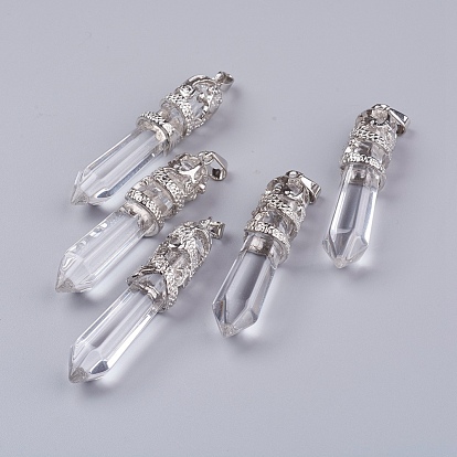 Glass Big Pointed Pendants, with Alloy Findings, Faceted, Bullet