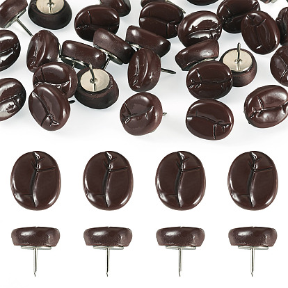 30Pcs Coffee Bean Shape Opaque Resin with Iron Drawing Pins, Platinum