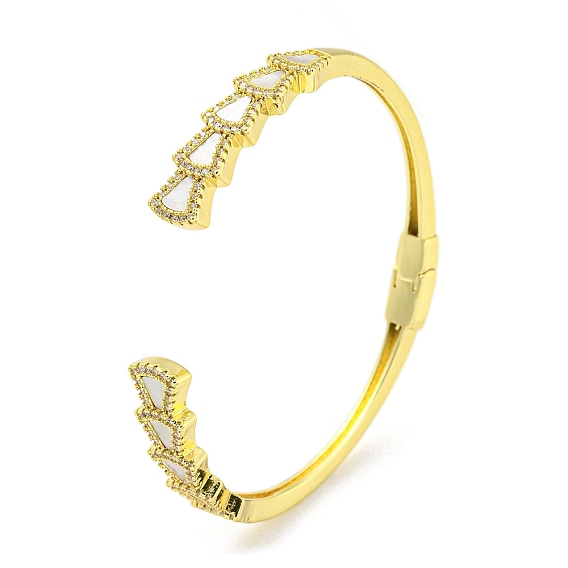 Fan Brass Micro Pave Clear Cubic Zirconia Open Cuff Bangles, Shell Bangles for Women Men