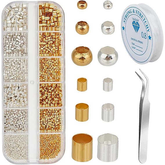 DIY Findings Kits, including Brass Crimp Beads Covers, 304 Stainless Steel Eyelash Tweezers Clips