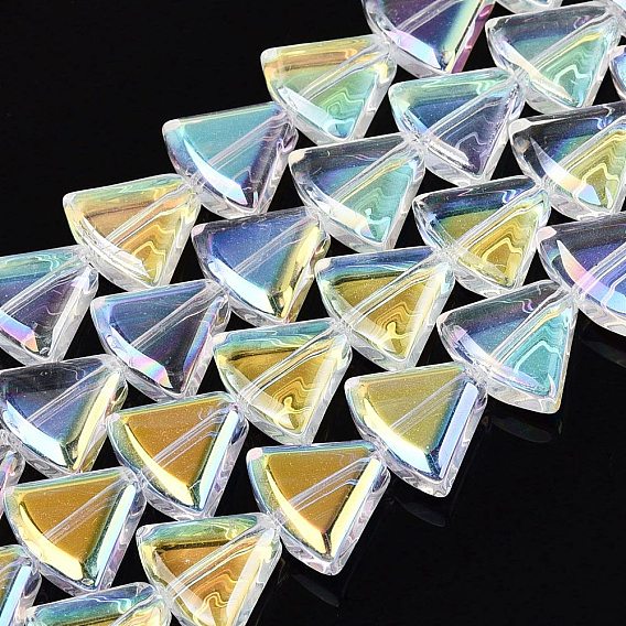Electroplate Transparent Glass Beads Strands, Triangle, AB Color Plated