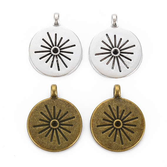 Tibetan Style Alloy Pendant Rhinestone Settings, Cadmium Free & Lead Free, Flat Round