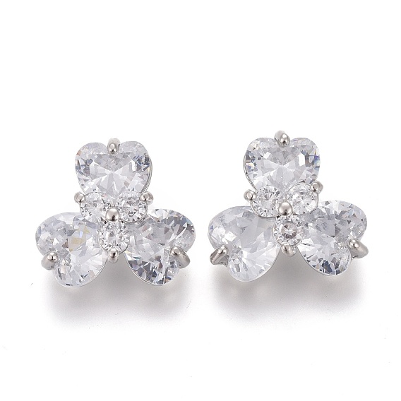 Пуговицы на хвостовике из латуни с микропейвом и прозрачным кубическим цирконием, цветок