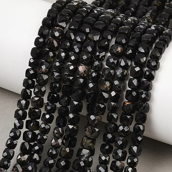 Natural Black Tourmaline Beads Strands, Faceted, Cube