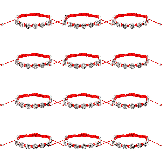 12 Браслеты из сплава в форме овальной бусины с изображением Святого Бенедикта и креста., Регулируемые браслеты из вощеного шнура с бусинами для мужчин и женщин