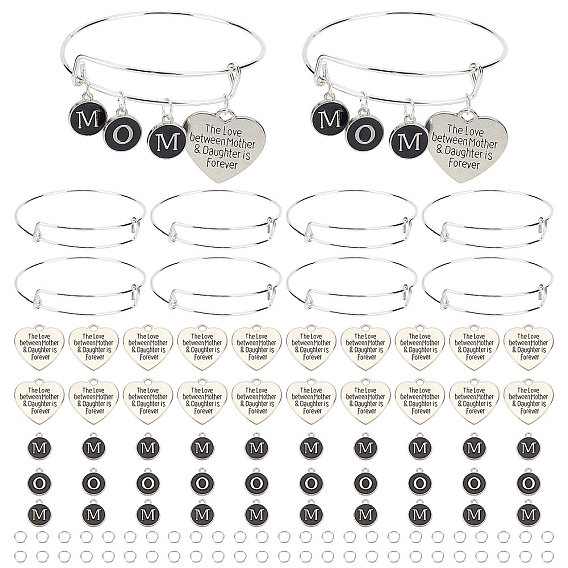 DIY Bangle Making Kits, Including 40Pcs Platinum Plated Alloy Enamel & Tibetan Style Alloy Quote Pendants, 10Pcs Adjustable Iron Expandable Bangle Making, Iron Open Jump Rings