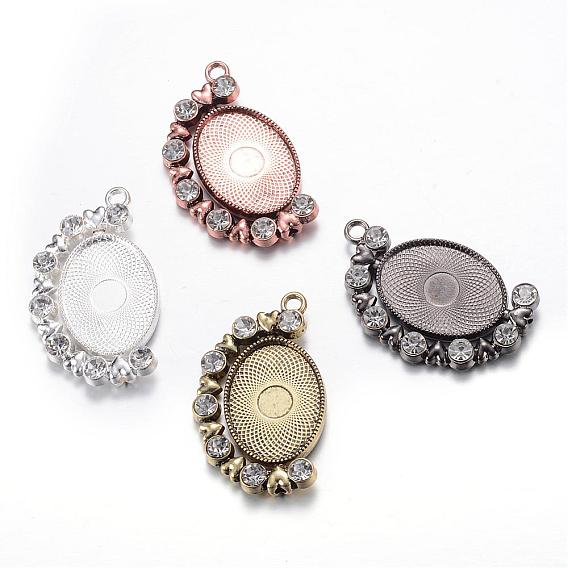 Rotatable Tibetan Style Alloy Pendant Cabochon Settings, Cadmium Free & Lead Free, Double-sided Tray, with Rhinestones, Oval