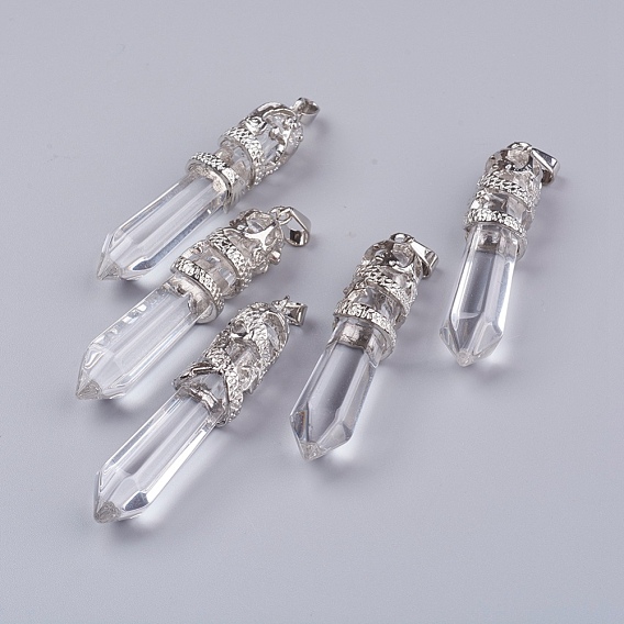 Glass Big Pointed Pendants, with Alloy Findings, Faceted, Bullet