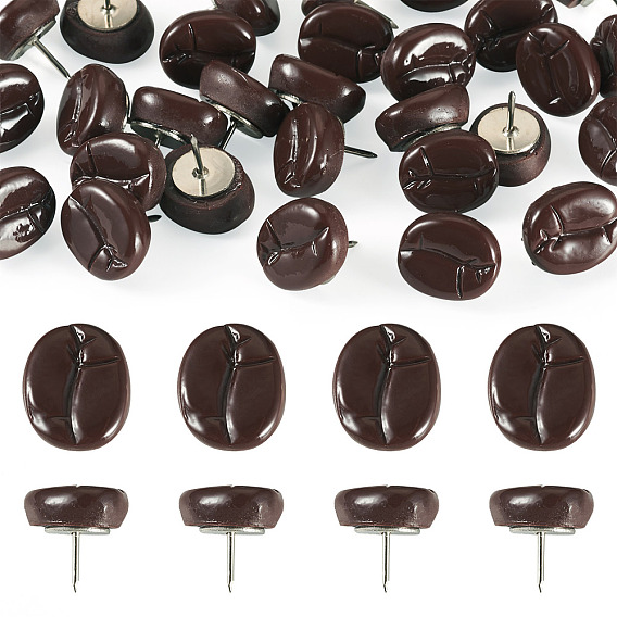 30Pcs Coffee Bean Shape Opaque Resin with Iron Drawing Pins, Platinum