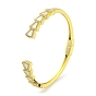 Fan Brass Micro Pave Clear Cubic Zirconia Open Cuff Bangles, Shell Bangles for Women Men