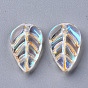 Transparent Glass Pendants, with Glitter Powder, AB Color Plated, Leaf