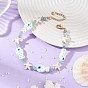 Ocean Natural Gemstone Chip & Synthetic Turquoise Starfish & Handmade Porcelain Fish Beaded Anklets for Women, Golden