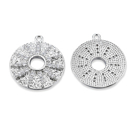 Brass Pave Clear Cubic Zirconia Pendants, Cadmium Free & Nickel Free & Lead Free, Textured, Flat Round with Sun