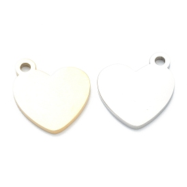 Placage ionique (ip) 304 pendentifs en acier inoxydable, estampillage d'une étiquette vierge, cœur