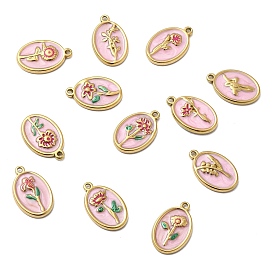 304 прелести нержавеющей стали, овал с цветочными подвесками, с эмалью и стразами, ионное покрытие (ip)