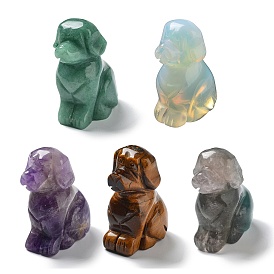 Natural & Synthetic Gemstone Carved Dog Figurines, for Home Office Desktop Feng Shui Ornament