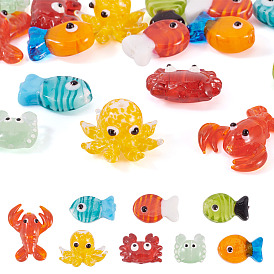 16 шт. 8 стили бугорчатые стеклянные бусины нити, океанские животные, разнообразные