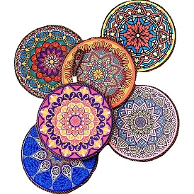 Flat Round with Mandala Pattern Ceramic Cup Coaster, Heat Resistant Pot Mats, for Home Kitchen