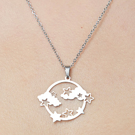 201 Stainless Steel Hollow Cloud & Star Pendant Necklace