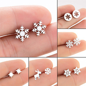 Christmas Snowflake Earrings - Winter Women's Stainless Steel Retro Deer Animal Ear Studs