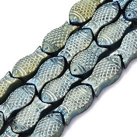 Полная покрытием матовый Electroplate стекло рыбы бисер пряди, 15x8x5 мм, отверстие : 1 мм, около 30 шт / нитка, 16 дюйм