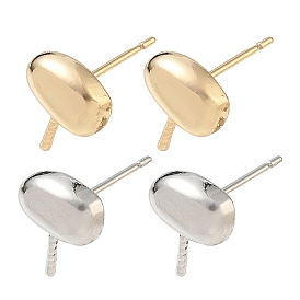 Brass Stud Earring Findings, Oval, for Half Drilled Beads, Long-Lasting Plated, Rack Plating