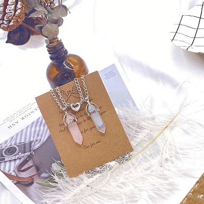 2шт. стеклянные двухгранные заостренные пули-подвески для пар с магнитными застежками в форме сердца, ожерелья из сплава цепей для женщин, платина