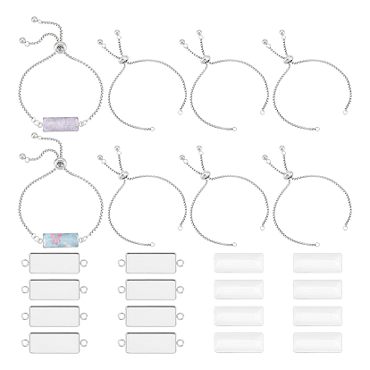 Набор для самостоятельного изготовления браслета из прямоугольного купола, включая 304 настройки разъема кабошона из нержавеющей стали и изготовление браслета-слайдера, Кабошоны из стекла