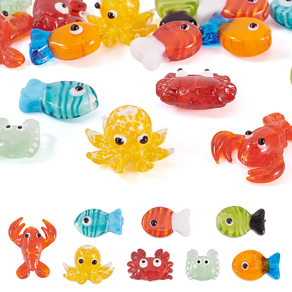 16 шт. 8 стили бугорчатые стеклянные бусины нити, океанские животные, разнообразные