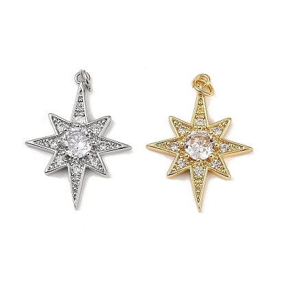 Латунные микро проложить кубического циркония подвески, без кадмия и без свинца, восьмиугольная звезда, с целью перехода в кольце