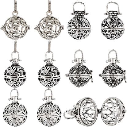 10шт. 5 стили тибетский стиль латунные подвески в виде клетки, для ожерелья, полый круглый