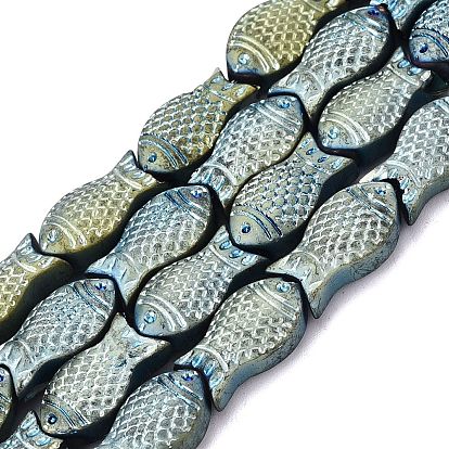 Полная покрытием матовый Electroplate стекло рыбы бисер пряди, 15x8x5 мм, отверстие : 1 мм, около 30 шт / нитка, 16 дюйм