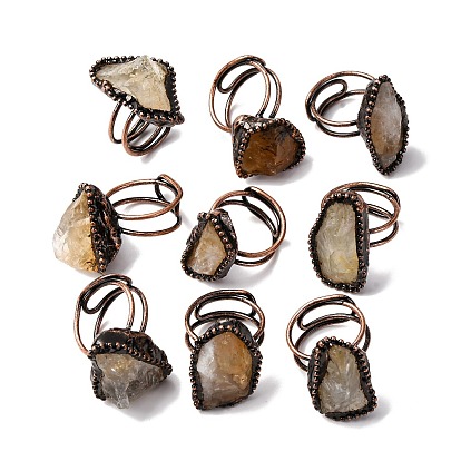 Регулируемые кольца неправильной овальной формы с натуральным цитрином, кольцо на палец из красной меди и олова, без кадмия и без свинца