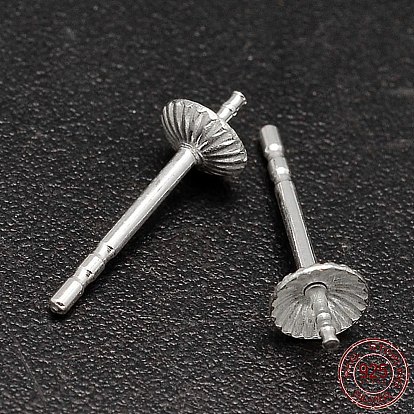 925 Sterling Silver Cup Ear Stud Findings, Earring Posts, 13x4mm, Pin: 1mm, about 86pcs/20g