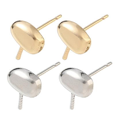 Brass Stud Earring Findings, Oval, for Half Drilled Beads, Long-Lasting Plated, Rack Plating