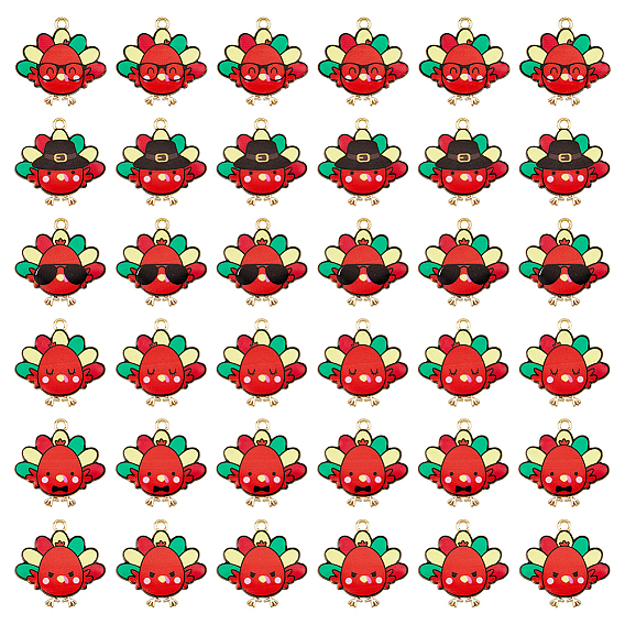 36 шт. 6 стильные милые подвески из сплава с принтом, золотой свет, без кадмия, без никеля и без свинца, очарование индейки