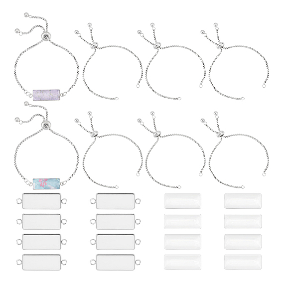 Набор для самостоятельного изготовления браслета из прямоугольного купола, включая 304 настройки разъема кабошона из нержавеющей стали и изготовление браслета-слайдера, Кабошоны из стекла