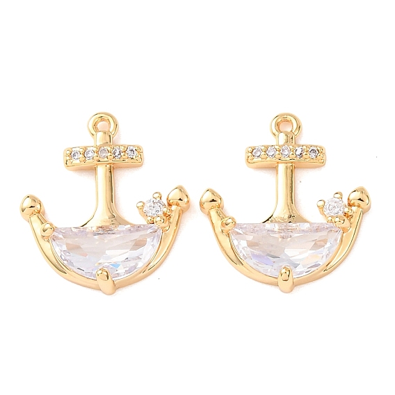 Латунные микро проложить кубического циркония подвески, Якорь прелести, без никеля , реальный 18 k позолоченный
