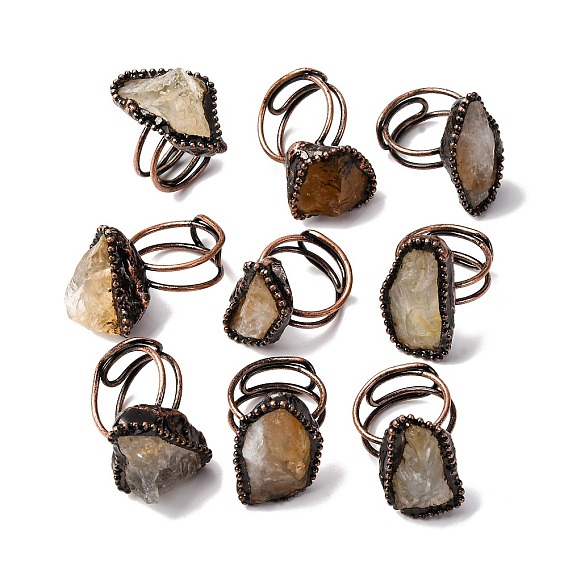 Регулируемые кольца неправильной овальной формы с натуральным цитрином, кольцо на палец из красной меди и олова, без кадмия и без свинца