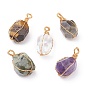 Natural Mixed Stone Faceted Pendants, with Real 18K Gold Plated Eco-Friendly Copper Wire, Polygon