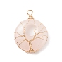 Natural Rose Quartz Pendants, with Eco-Friendly Copper Wire Wrapped, Donut/Pi Disc