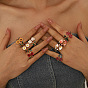 Alloy Enamel Cuff Open Rings, Flower, Golden
