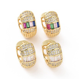 Cubic Zirconia Hollow Out Heart Hoop Earrings, Golden Brass Jewelry for Women