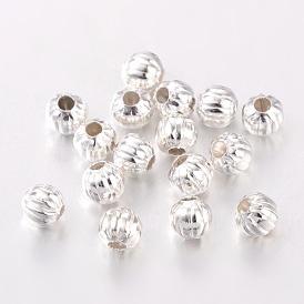Iron Corrugated Spacer Beads, Silver Color Plated, Round